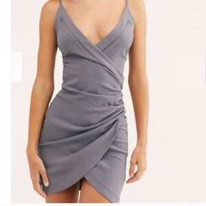 Gray Wrap Mini Dress with Spaghetti Straps